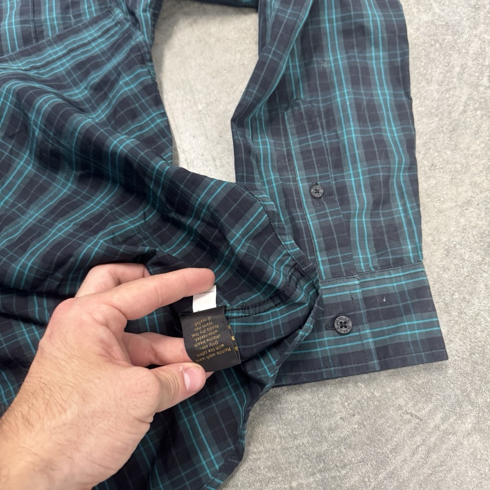 Helix Modern Fit Shirt Mens Button Green Black Plaid Long Sleeve Cotton XL - Picture 5 of 8